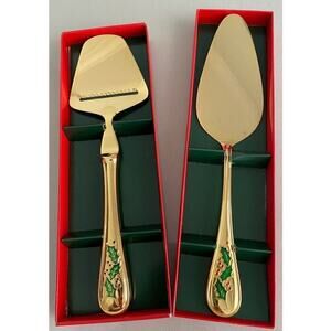 24K Gold Plated Pastry server and cheese slicer with Enamel inlay Retroneu